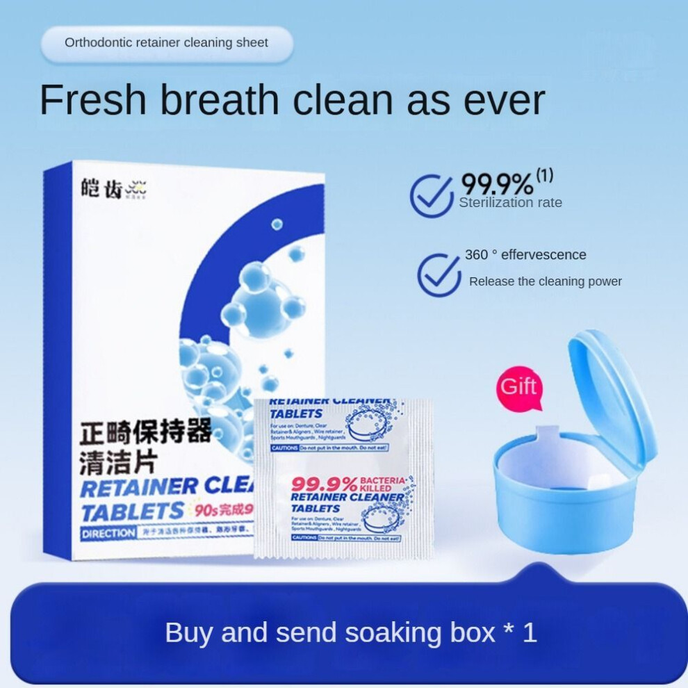 (#A 30PCS+Tooth Box) Denture Retainer Cleaning Tablets, Invisible Braces Cleaning Effervescent