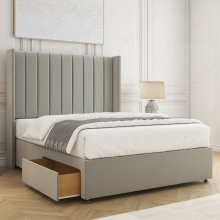 (Silver, 4ft6" Double (with Mattress)) Hannah Divan Bed with 2 Storage Drawers, 54" Headboard Plush Velvet Upholstered Storage Double Bed Orthopedic Mattress
