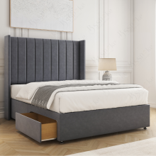 (Steel, 3ft Single (No Mattress)) Hannah Divan Bed with 2 Storage Drawers, 54" Headboard Plush Velvet Upholstered Storage Double Bed Orthopedic Mattress