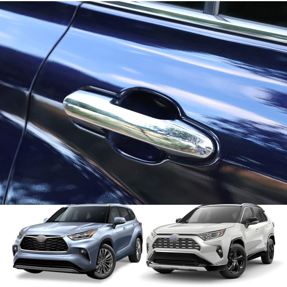 (Chrome) For Toyota Rav4 2019-2024 Door Handle Cover Trims, For Highlander 2020-2024 Exterior Decorative Door Handle Strip Cover Molding Trim 6910530003188