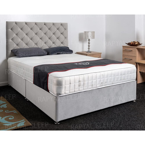 (3ft (Single), Light Silver Plush) Athens Divan Bed Set + 10" Ortho Sensation Mattress + 24" Matching Headboard 2