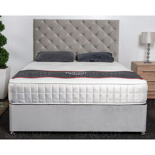 (3ft (Single), Light Silver Plush) Athens Divan Bed Set + 10" Ortho Sensation Mattress + 24" Matching Headboard
