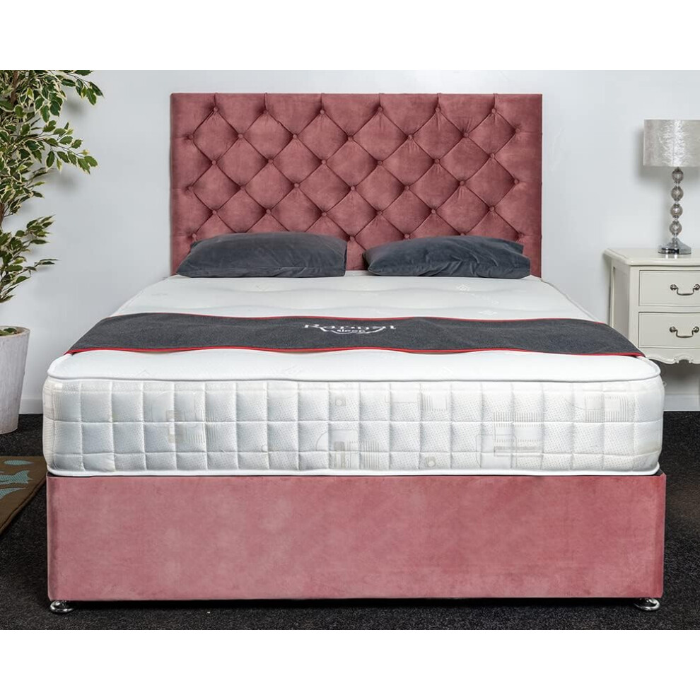 (4ft (Small Double), Pink Plush) Athens Divan Bed Set + 10" Ortho Sensation Mattress + 24" Matching Headboard-image-OPC-PK6B5WW-NEW