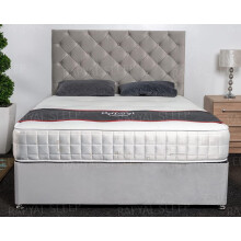 (4ft (Small Double), Light Silver Plush) Athens Divan Bed Set + 10" Ortho Sensation Mattress + 24" Matching Headboard