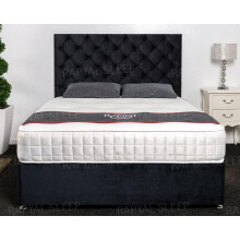(4ft6 (Double), Black Plush) Athens Divan Bed Set + 10" Ortho Sensation Mattress + 24" Matching Headboard