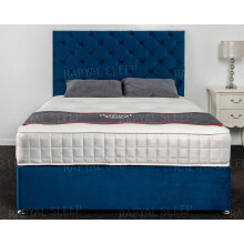 (5ft (King Size), Blue Plush) Athens Divan Bed Set + 10" Ortho Sensation Mattress + 24" Matching Headboard