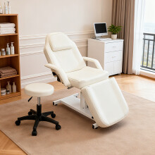 Adjustable PVC Leather Beauty Salon and SPA Treatment Bed, Beige-White
