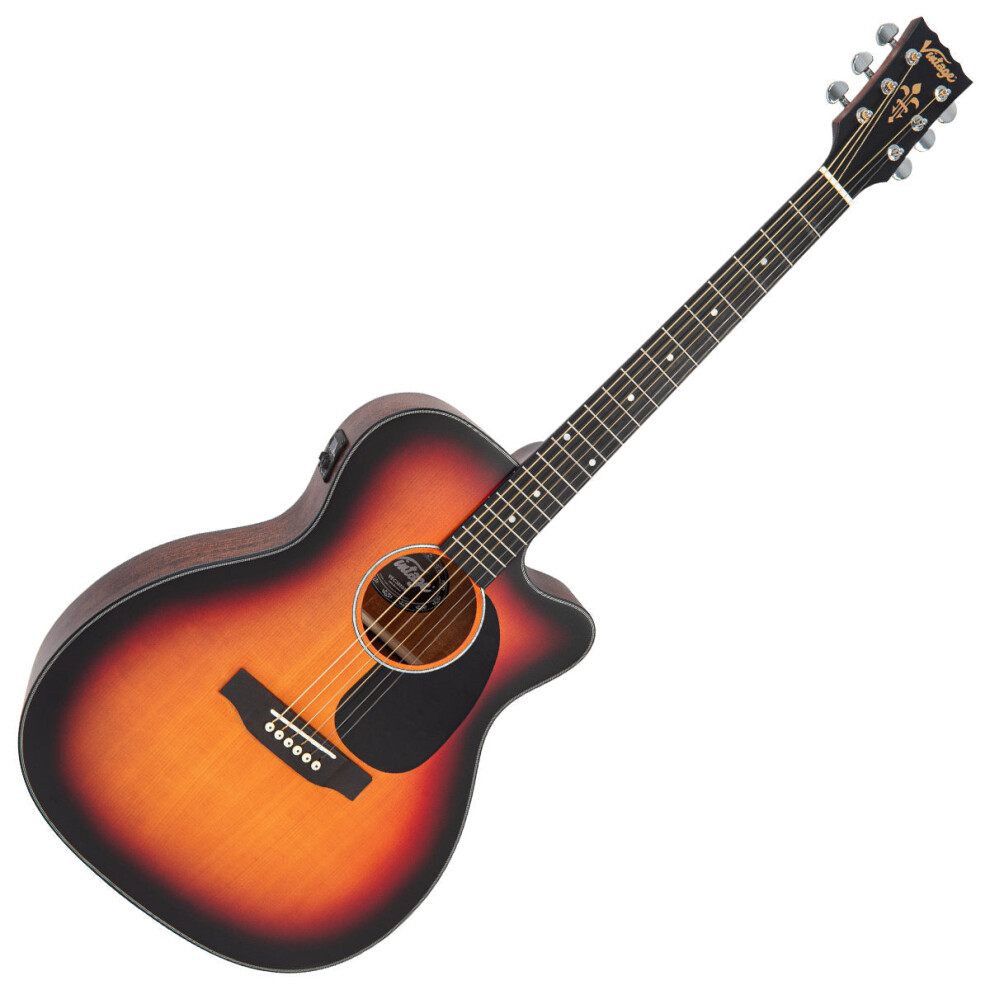 Vintage Stage Series 'Folk' Cutaway Electro-Acoustic Guitar ~ Sunburst-image-OPC-PK6BBZW-NEW