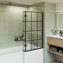Nes Home Reversible 1400 x 830mm Tempered Glass Grid Bath Screen Matte Black