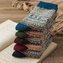 Vintage Wollsocken für Herren und Damen, 5 Paar, bequem, warm, dick gestrickt, Unisex
