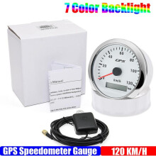 Waterproof Ip67 85mm Gps Speedometer Gauge 7 Color Backlight 0~120kmh Boat Car Motorcycle Speed Gauge with Gps Antenna 12v24v