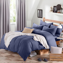 (Single, Washed Blue) 4pc Plain Duvet Cover Set with Fitted Sheet & Pillowcovers - Soft Microfiber Quilt Bedding Set for Winter Warm Comfort