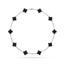 (13MM steel black) 13MM silver four-leaf clover ten-flower necklace collarbone chain, light luxury and fashionable collar, suitable for both men and women