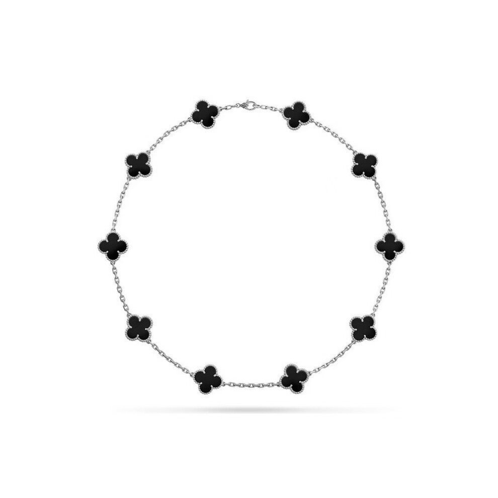 (13Mm Steel Black) 13Mm Silver Four-Leaf Clover Ten-Flower Necklace Collarbone Chain, Light Luxury And Fashionable Collar, Suitable For Both Men And W Black,Silver