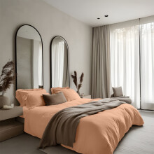 (King, Peach) 4pc Plain Duvet Cover Set with Fitted Sheet & Pillowcovers - Soft Microfiber Quilt Bedding Set for Winter Warm Comfort