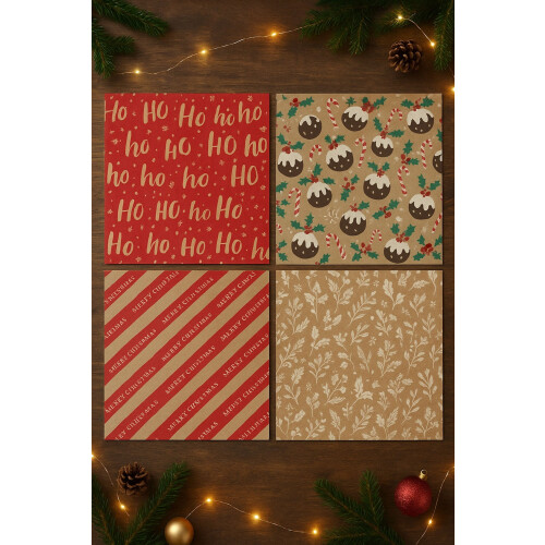 32 Christmas Wrapping Paper Sheets Kraft Effect Traditiona 50cmx70cm 1