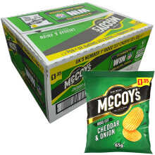 McCoys Cheddar And Onion Potato Crisps Ridge Cut Box Pack of 20x65g