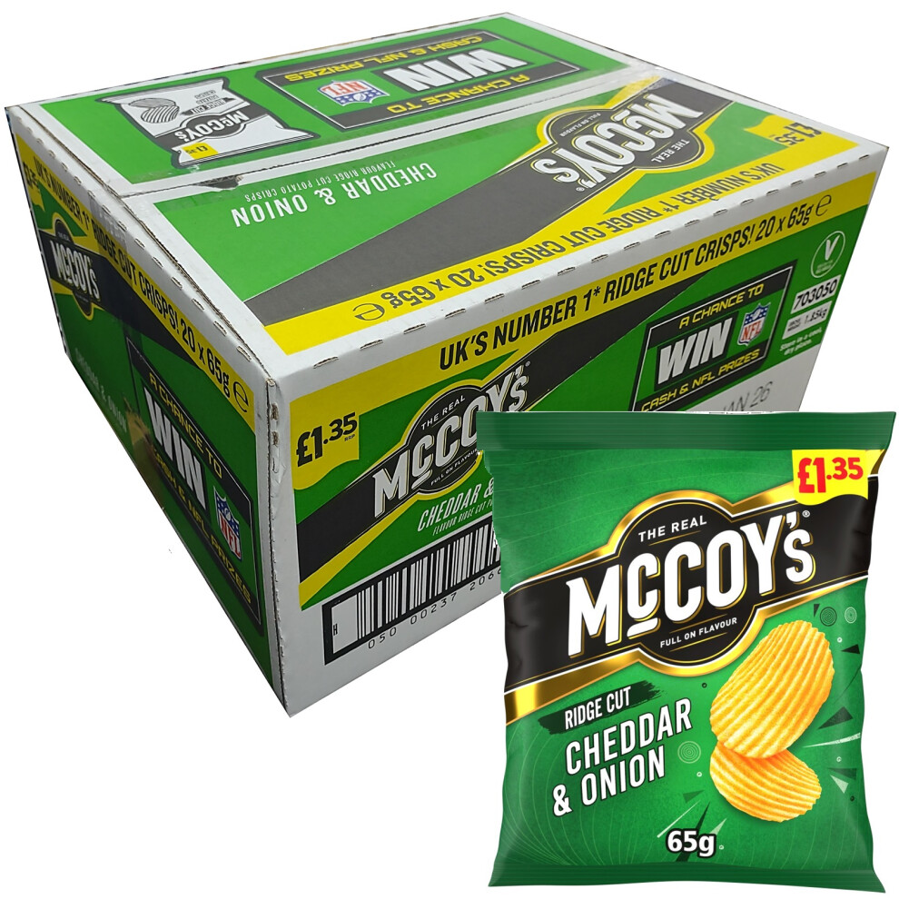 Mccoy's Cheddar And Onion Potato Crisps Ridge Cut Box Pack Of 20X65g