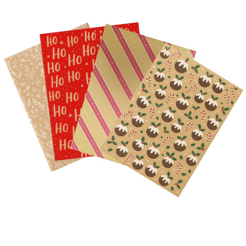 8 Christmas Wrapping Paper Sheets Kraft Effect Traditional 50cm x 70cm 1