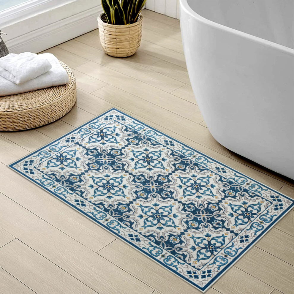 Imperial Rooms (40 X 60 Cm (1 Ft 3 In X 1 Ft 9 In)_Small Bath Mat/Door Mat, Luna) Extra Large Rugs Living Room Printed Rug Runner Blue
