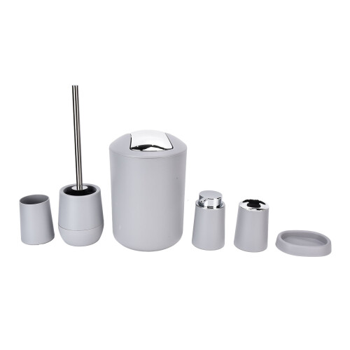6-stückiges Badezimmer-Accessoires-Set, Grau, PP + Edelstahl 1