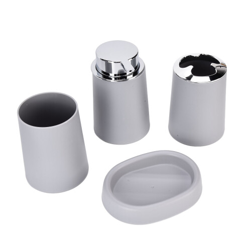 6-stückiges Badezimmer-Accessoires-Set, Grau, PP + Edelstahl 2