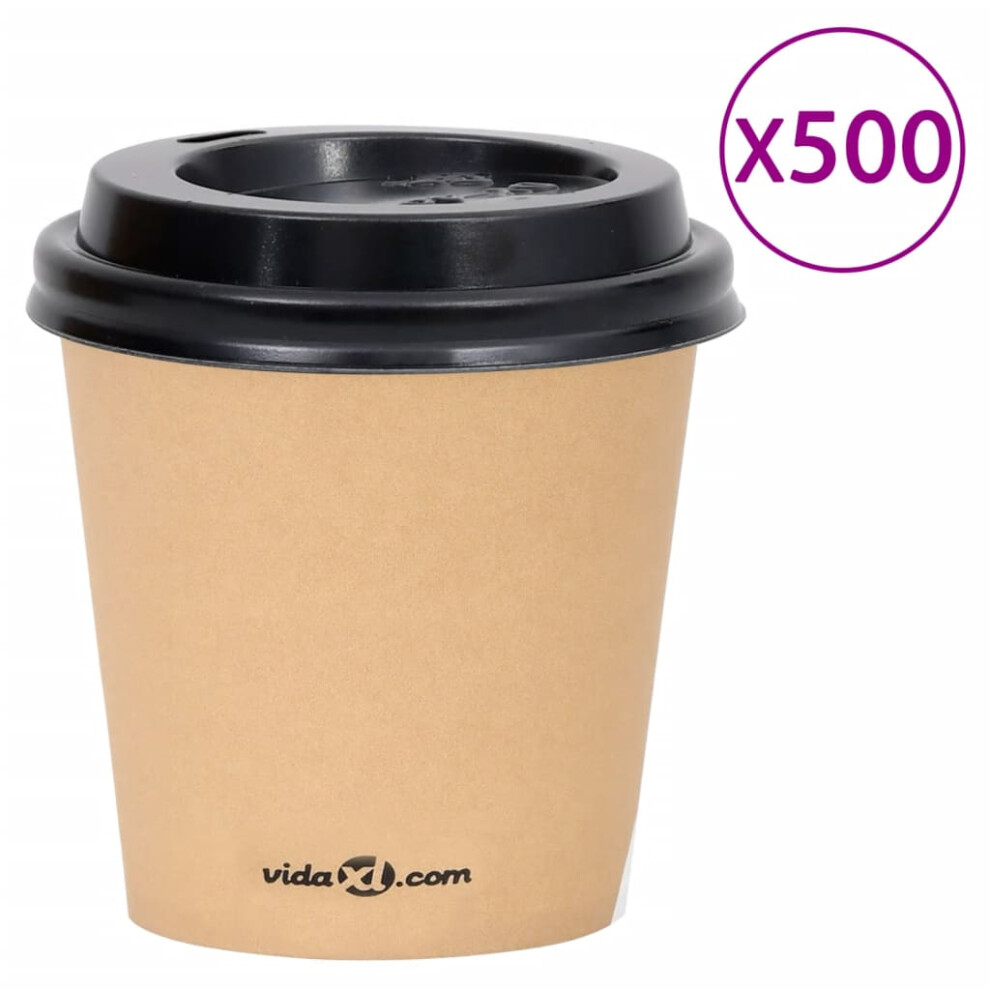 Vidaxl 500X Coffee Paper Cups With Lids 120 Ml Brown Party Disposable Tea Cup
