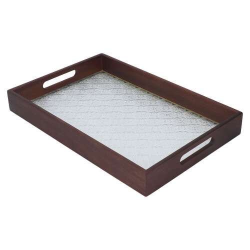 Serving Tray Walnut Wood Vintage Glass Cake Bread