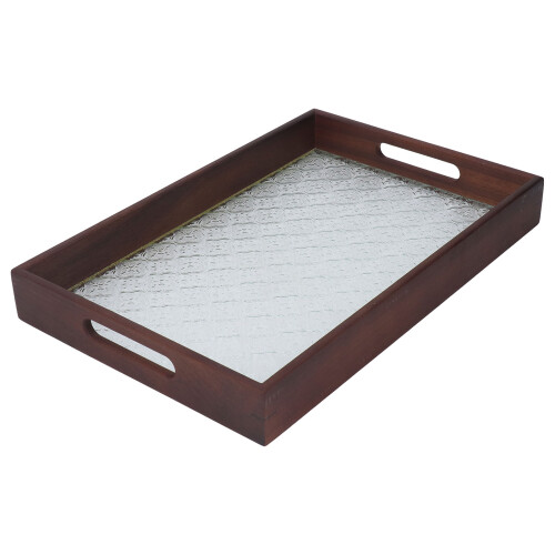 Serving Tray Walnut Wood Vintage Glass Cake Bread 2