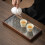 Serving Tray Walnut Wood Vintage Glass Cake Bread 11