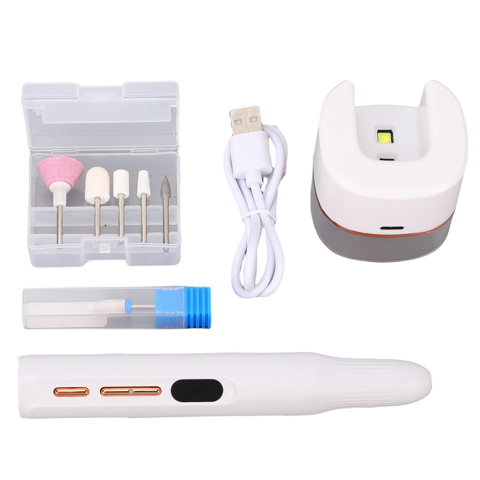White Nail Drill With Nail Lamp Portable Rechargeable