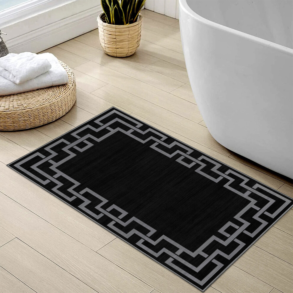 Imperial Rooms (60 X 110 Cm (2 Ft X 3 Ft 7 In)_Large Door Mat/Bath Mat, Nico ) Extra Large Rugs Living Room Printed Rug Runner Black