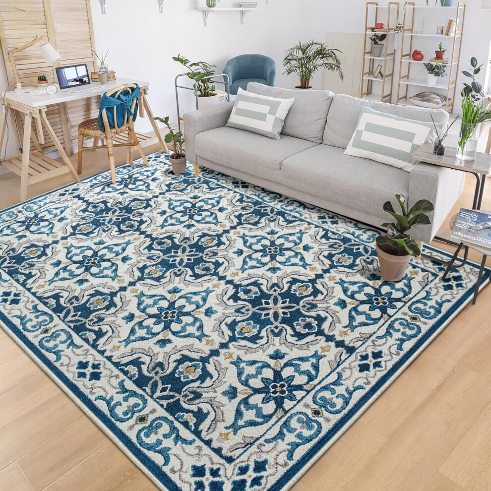 Imperial Rooms (200 X 290 Cm (6 Ft 5 In X 9 Ft 5In)- Extra Large Area Rugs Living Room Bedroom Carpet, Luna) Extra Large Rugs Living Room Printed Rug Runner Blue