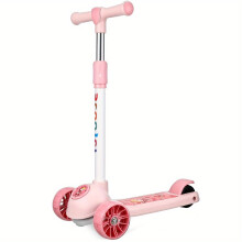 (Pink (illuminated wheel)) Foldable 3-Wheel Kick Scooter with Thickened Widened Tires, Powerful Braking System & 4-Stage Height Adjustment