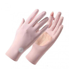 (Pink) 1 Pair Sun Protection Full Finger Gloves Hollow Breathable Touch Screen Design Soft Friendly To Skin Uv-proof Sports Gloves