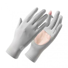 (Grey) 1 Pair Sun Protection Full Finger Gloves Hollow Breathable Touch Screen Design Soft Friendly To Skin Uv-proof Sports Gloves