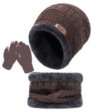 (CO) Gifts For Women Winter Warm Plus Fleece Thick Hat Scarf Scarf Solid Color Screen Gloves Three-piece Adult