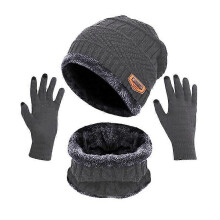 (GY) Gifts For Women Winter Warm Plus Fleece Thick Hat Scarf Scarf Solid Color Screen Gloves Three-piece Adult
