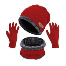 (RD) Gifts For Women Winter Warm Plus Fleece Thick Hat Scarf Scarf Solid Color Screen Gloves Three-piece Adult