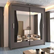 Modern Sliding Wardrobe With Mirror Doors & Shelves-Rail Storage 150cm Grey