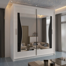 Modern Sliding Wardrobe With Mirror Doors & Shelves-Rail Storage 150cm White