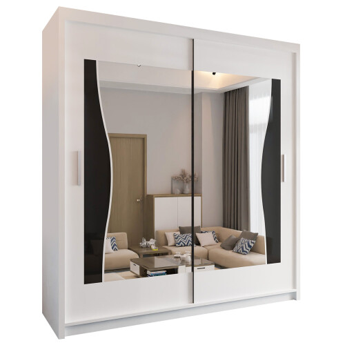 Modern Sliding Wardrobe With Mirror Doors & Shelves-Rail Storage 150cm White 1
