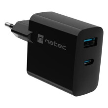 Vægoplader, Natec Ribera Gan laptopoplader 1x USB-A + 1x USB-C 45W sort