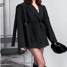 (XS)Autumn Fashion Lapel Loose Tie Waist Short Women's Suit