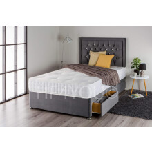 (5ft, 2 Drawers) Charcoal Plush Divan Bed Set with 1000 Pocket Sprung Mattress and Matching Nina Diamante Headboard