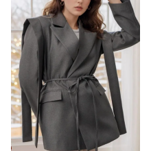 (XS)Autumn Fashion Lapel Loose Tie Waist Short Women's Suit