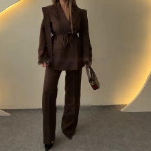 (XL)Autumn Fashion Lapel Loose Tie Waist Short Women's Suit