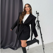 (3XL)Autumn Fashion Lapel Loose Tie Waist Short Women's Suit