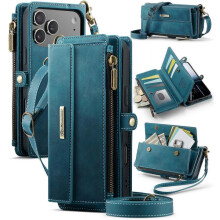 (Green) Compatible For iPhone 17 Pro Max Case CASEME C39 RFID Zipper Wallet Stand Leather Cover with Strap