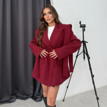 (XL)Autumn Fashion Lapel Loose Tie Waist Short Women's Suit
